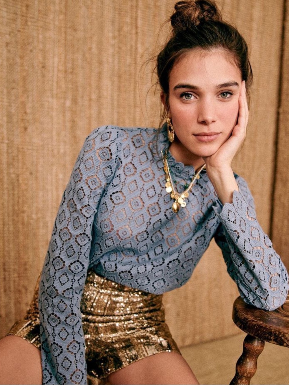 Sezane Lace Blouse — Light Blue